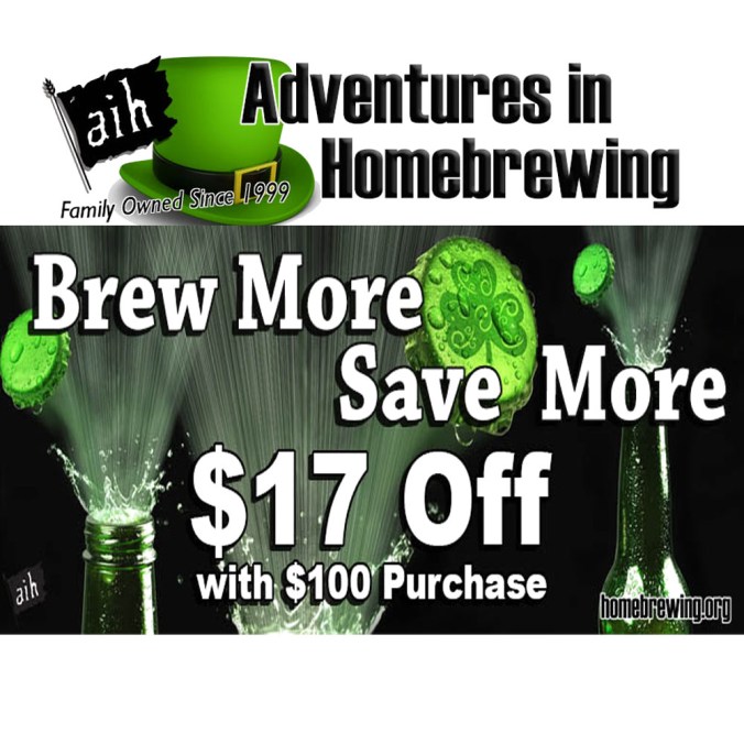 Save $17 on your $100 Purchase at Adventures in Homebrewing!