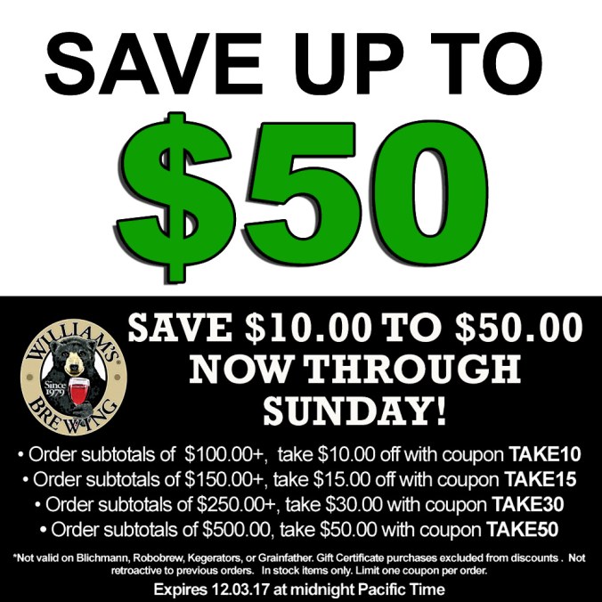 WilliamsBrewing.com Promo Code, Save Up To $50 On Your Purchase #homebrew #homebrewing #williams #brewing #promo #code #coupon