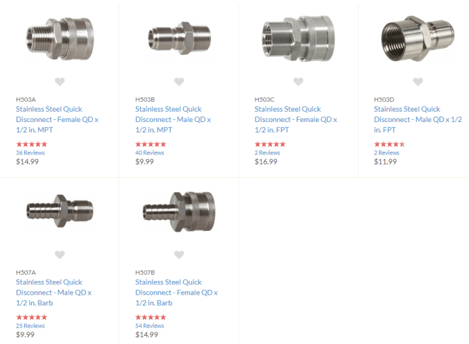 Home Brewing Stainless Quick Disconnects