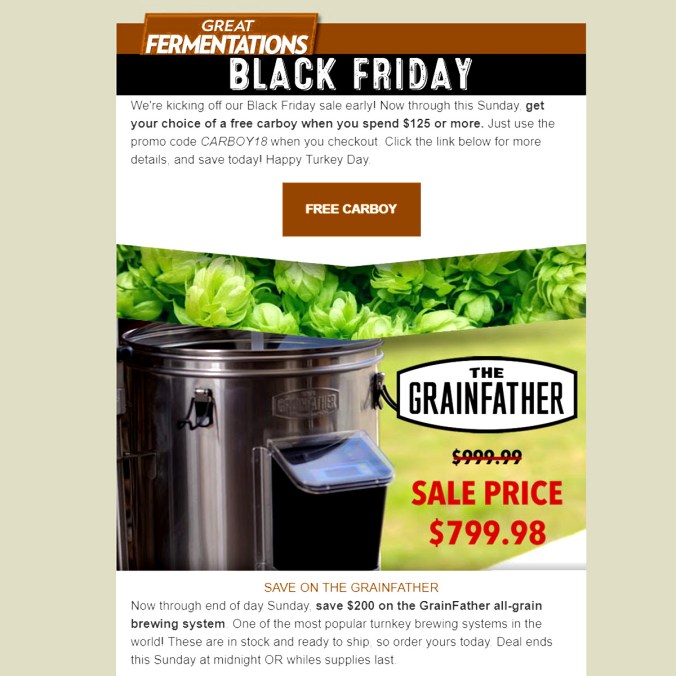 Greatfermentations.com Black Friday Promo Code Save $200 On A Grain Father.