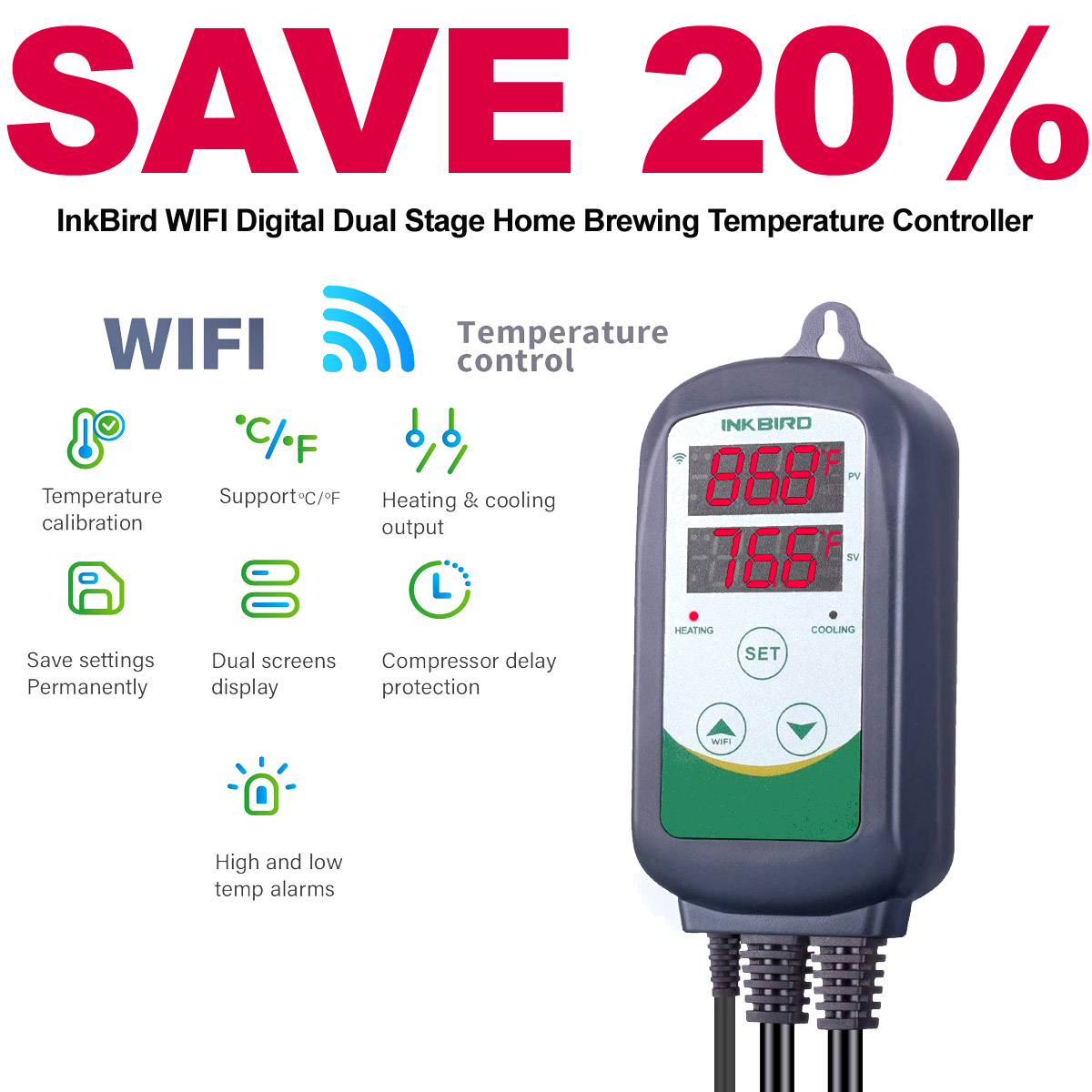 Save 20% On a NEW Ink Bird Wifi Dual Stage Home Brewing Temperature Controller