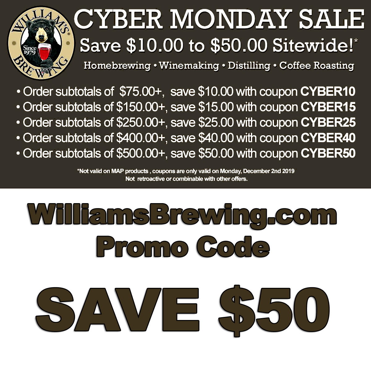 Williams Brewing Promo Code for Cyber Monday 2019
