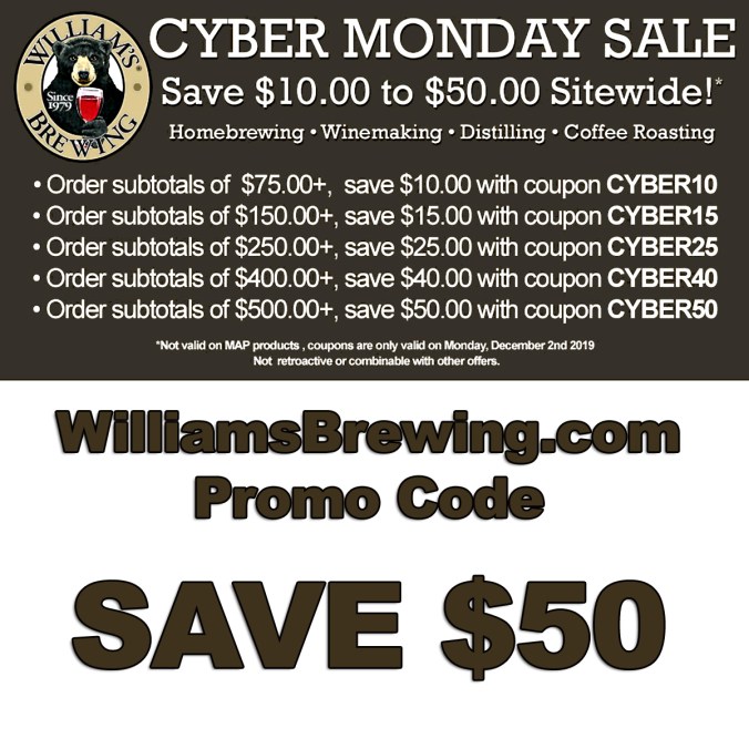 Williams Brewing Promo Code for Cyber Monday 2019