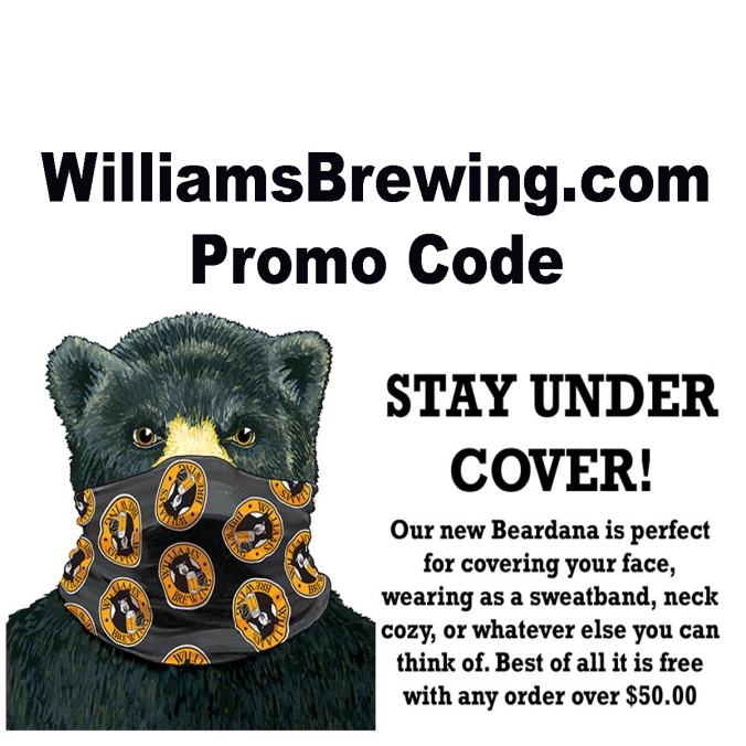 Get a FREE Covid-19 Mask at Williams Brewing With This WilliamsBrewing.com Promo Code